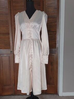Lattelier Cream Satin Midi Dress Sz M